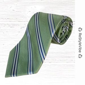MICHAEL MICHAEL KORS Men’s Tie 100% Silk Green Blue Striped
